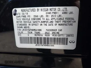 2019 Infiniti Q50 3.0t LUXE with VIN JN1EV7APXKM541986, listed as a IAAI auction lot 41571394 with 37,304 mi miles. Bid and sale history available at carsss.com. Image 9.