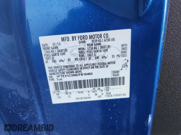 2013 Ford F-150 XL z VIN 1FTEX1CM8DFB16460, wystawiony jako Copart lot #62287905 z przebiegiem 132 461 mil mil oraz Szkoda całkowita • Salvage title. Historia ofert i sprzedaży dostępna na DreamBid. Obrazek 12.