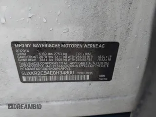 2014 BMW X5 sDrive35i z VIN 5UXKR2C54E0H34800, wystawiony jako IAAI lot #42110978 z przebiegiem 106 891 mil mil oraz . Historia ofert i sprzedaży dostępna na DreamBid. Obrazek 9.