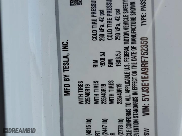 2024 Tesla Model 3 with VIN 5YJ3E1EA9RF752350, listed as a Copart auction lot 46827215 with 4,294 mi miles and Salvage Title. Bid and sale history available at carsss.com. Image 12.