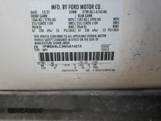 2022 Ford Explorer King Ranch z VIN 1FM5K8LC3NGA14215, wystawiony jako Copart lot #87023424 z przebiegiem Nie podano mil oraz Szkoda całkowita • Salvage title. Historia ofert i sprzedaży dostępna na DreamBid. Obrazek 13.