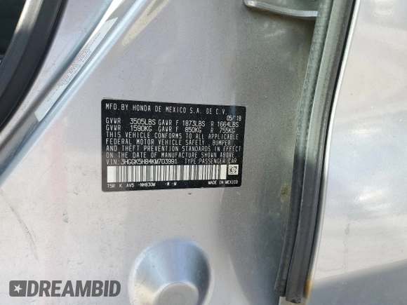 2019 Honda Fit EX with VIN 3HGGK5H84KM703991, listed as a Copart auction lot 47377875 with 99,269 mi miles and Salvage title. Bid and sale history available at DreamBid. Image 12.
