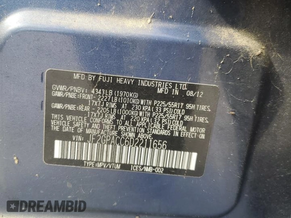 2013 Subaru Crosstrek Premium с VIN JF2GPACC6D2211656, выставлен на аукционе Copart как лот 60490465 с пробегом 131 448 миль миль и Чистый • Clean title. История ставок и продаж доступна на DreamBid. Изображение 12.