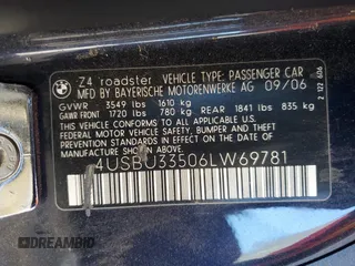 2006 BMW Z4 3.0i with VIN 4USBU33506LW69781, listed as a Copart auction lot 89412085 with 199,661 mi miles and Salvage Title. Bid and sale history available at carsss.com. Image 12.