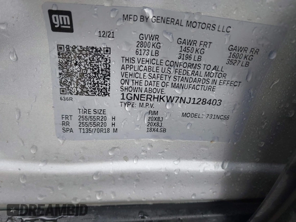 2022 Chevrolet Traverse LT Leather with VIN 1GNERHKW7NJ128403, listed as a IAAI auction lot 41384893 with 100,661 mi miles. Bid and sale history available at carsss.com. Image 9.