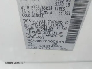 2014 Infiniti QX60 with VIN 5N1AL0MMXEC500998, listed as a IAAI auction lot 42596904 with 105,153 mi miles and . Bid and sale history available at DreamBid. Image 9.