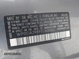 2003 Porsche Boxster с VIN WP0CA29893U621152, выставлен на аукционе IAAI как лот 42533307 с пробегом Не указан миль и . История ставок и продаж доступна на DreamBid. Изображение 9.