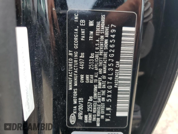 2018 Kia Optima S with VIN 5XXGT4L35JG265497, listed as a Copart auction lot 64371405 with 103,327 mi miles and Salvage title. Bid and sale history available at DreamBid. Image 12.