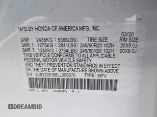 2020 Acura MDX w/Technology Pkg with VIN 5J8YD3H56LL008570, listed as a IAAI auction lot 41828165 with 14,770 mi miles. Bid and sale history available at carsss.com. Image 9.