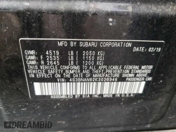 2019 Subaru Legacy Limited with VIN 4S3BNAN62K3028946, listed as a Copart auction lot 48741803 with 84,090 mi miles. Bid and sale history available at carsss.com. Image 12.