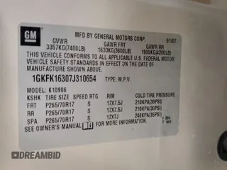 2007 GMC Yukon XL SLT with VIN 1GKFK16307J310654, listed as a Copart auction lot 47394195 with 197,988 mi miles and Salvage Title. Bid and sale history available at carsss.com. Image 13.