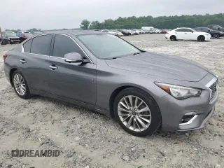 2021 Infiniti Q50 Luxe with VIN JN1EV7BP3MM702065, listed as a Copart auction lot 59577685 with 75,570 mi miles and Salvage title. Bid and sale history available at DreamBid. Image 4.