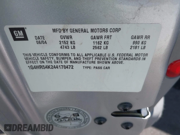 2004 Buick LeSabre Limited с VIN 1G4HR54K244178472, выставлен на аукционе IAAI как лот 42443944 с пробегом Не указан миль и . История ставок и продаж доступна на DreamBid. Изображение 9.