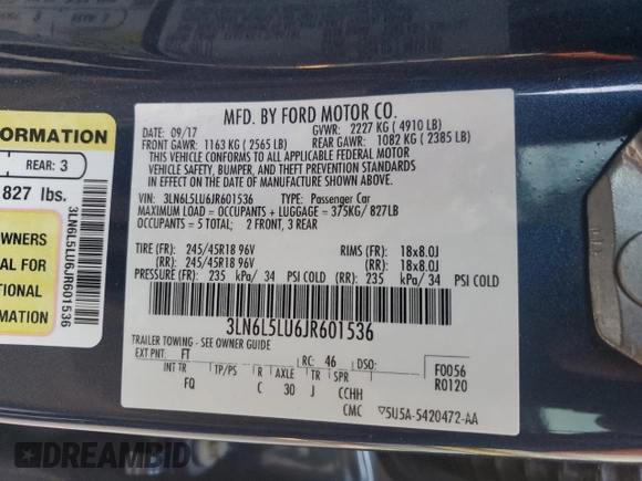 2018 Lincoln MKZ Hybrid Select with VIN 3LN6L5LU6JR601536, listed as a Copart auction lot 76550724 with 106,535 mi miles and Salvage title. Bid and sale history available at DreamBid. Image 13.