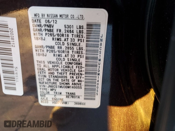 2013 Infiniti FX z VIN JN8CS1MU3DM140055, wystawiony jako Copart lot #80255094 z przebiegiem 153 575 mil mil oraz Szkoda całkowita • Salvage title. Historia ofert i sprzedaży dostępna na DreamBid. Obrazek 13.