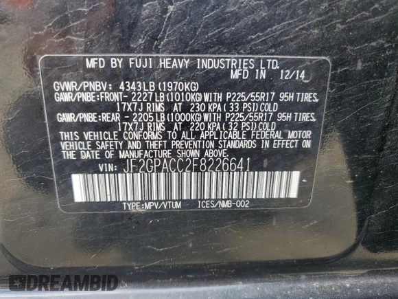 2015 Subaru Crosstrek Premium с VIN JF2GPACC2F8226641, выставлен на аукционе Copart как лот 60894745 с пробегом 171 914 миль миль и Чистый • Clean title. История ставок и продаж доступна на DreamBid. Изображение 13.
