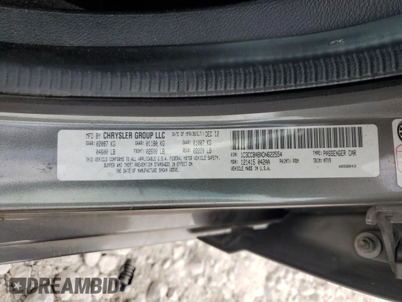 2013 Chrysler 200 LX with VIN 1C3CCBABXDN622554, listed as a Copart auction lot 54088365 with 153,391 mi miles and Clean Title. Bid and sale history available at carsss.com. Image 12.