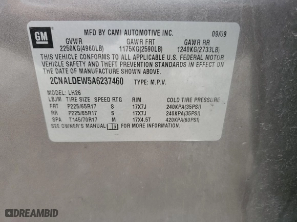 2010 Chevrolet Equinox LT w/1LT with VIN 2CNALDEW5A6237460, listed as a Copart auction lot 54101745 with 156,510 mi miles and Salvage Title. Bid and sale history available at carsss.com. Image 13.