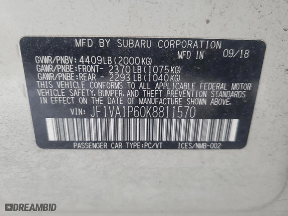 2019 Subaru WRX Limited with VIN JF1VA1P60K8811570, listed as a Copart auction lot 41379835 with 42,268 mi miles and Salvage Title. Bid and sale history available at carsss.com. Image 12.