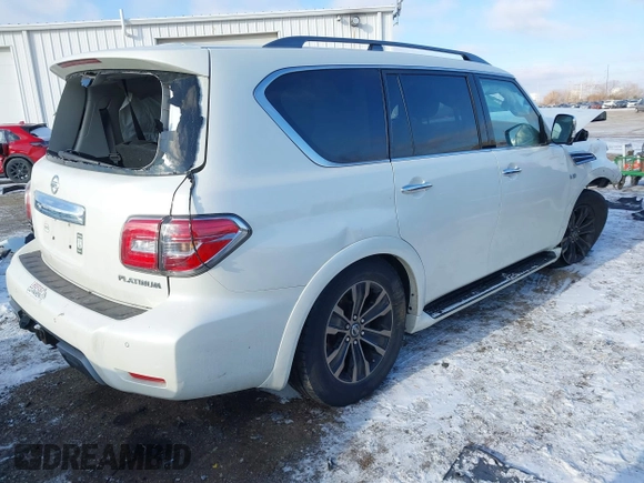 2019 Nissan Armada Platinum with VIN JN8AY2NE9K9759942, listed as a IAAI auction lot 41348179 with 114,902 mi miles. Bid and sale history available at carsss.com. Image 4.
