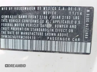 2015 Volkswagen Jetta S с VIN 3VW2K7AJ1FM266410, выставлен на аукционе IAAI как лот 42353308 с пробегом 147 578 миль миль и . История ставок и продаж доступна на DreamBid. Изображение 9.
