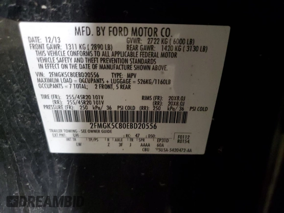 2014 Ford Flex SEL z VIN 2FMGK5C80EBD20556, wystawiony jako Copart lot #60169395 z przebiegiem 172 047 mil mil oraz Czysty tytuł • Clean title. Historia ofert i sprzedaży dostępna na DreamBid. Obrazek 13.