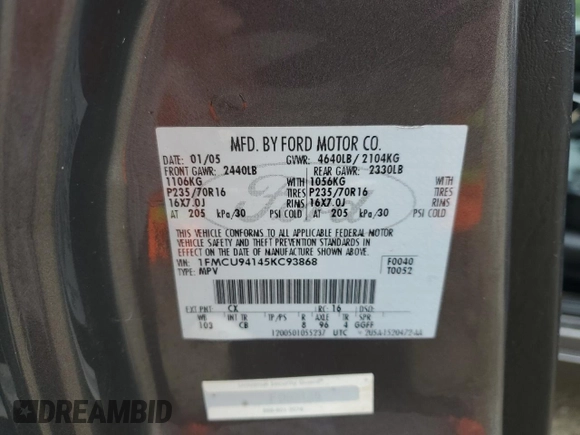 2005 Ford Escape Limited с VIN 1FMCU94145KC93868, выставлен на аукционе Copart как лот 59668795 с пробегом 202 940 миль миль и Чистый • Clean title. История ставок и продаж доступна на DreamBid. Изображение 14.
