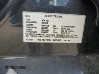 2024 Tesla Model Y Long Range с VIN 7SAYGDEE1RA234222, выставлен на аукционе Copart как лот 55139025 с пробегом 17 829 миль миль и Списание • Salvage title. История ставок и продаж доступна на DreamBid. Изображение 12.