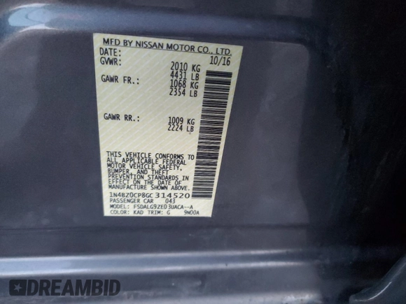 2016 Nissan LEAF S with VIN 1N4BZ0CP8GC314520, listed as a Copart auction lot 86991384 with 161,931 mi miles and Clean Title. Bid and sale history available at carsss.com. Image 12.