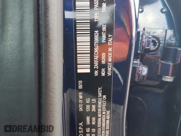 2018 Alfa Romeo Giulia Ti Sport with VIN ZARFAECN9J7596624, listed as a Copart auction lot 78393374 with 34,456 mi miles and Salvage Title. Bid and sale history available at carsss.com. Image 13.