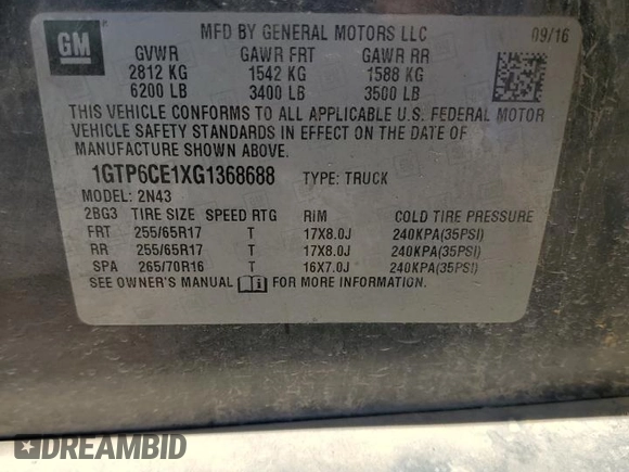 2016 GMC Canyon z VIN 1GTP6CE1XG1368688, wystawiony jako Copart lot #76475004 z przebiegiem 217 695 mil mil oraz Szkoda całkowita • Salvage title. Historia ofert i sprzedaży dostępna na DreamBid. Obrazek 12.