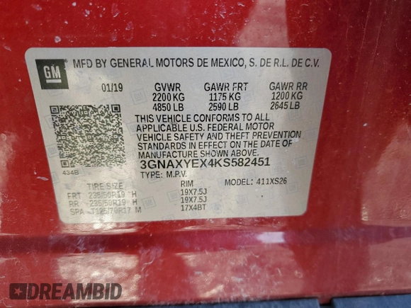 2019 Chevrolet Equinox Premier with VIN 3GNAXYEX4KS582451, listed as a Copart auction lot 49997245 with 86,740 mi miles and Salvage Title. Bid and sale history available at carsss.com. Image 13.