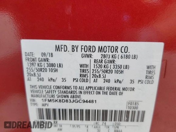 2018 Ford Explorer XLT with VIN 1FM5K8D83JGC94481, listed as a Copart auction lot 53166645 with 60,043 mi miles and Salvage Title. Bid and sale history available at carsss.com. Image 14.