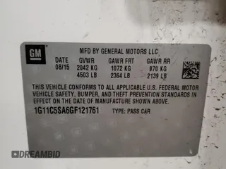 2016 Chevrolet Malibu LT with VIN 1G11C5SA6GF121761, listed as a Copart auction lot 53158695 with 117,055 mi miles and Salvage Title. Bid and sale history available at carsss.com. Image 12.