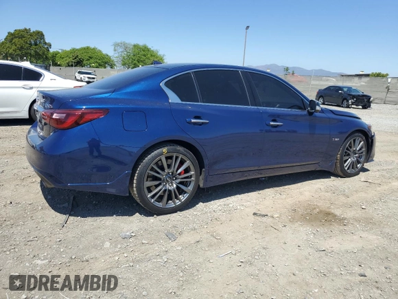 2019 Infiniti Q50 Red Sport 400 with VIN JN1FV7AP4KM761032, listed as a Copart auction lot 57807915 with 85,471 mi miles and Salvage title. Bid and sale history available at DreamBid. Image 3.