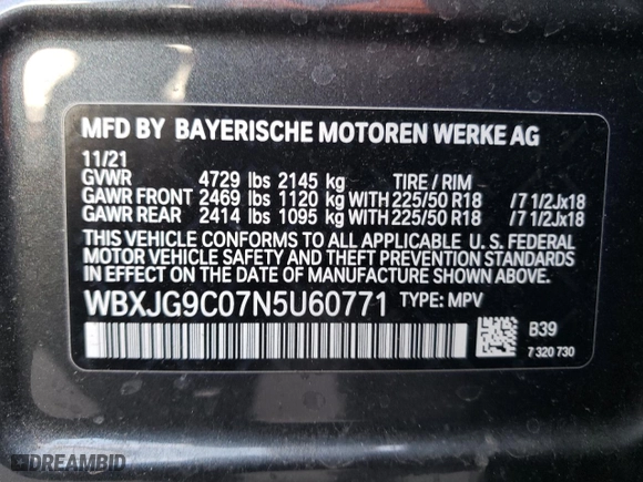 2022 BMW X1 xDrive28i with VIN WBXJG9C07N5U60771, listed as a Copart auction lot 84902894 with 12,292 mi miles and Salvage Title. Bid and sale history available at carsss.com. Image 16.