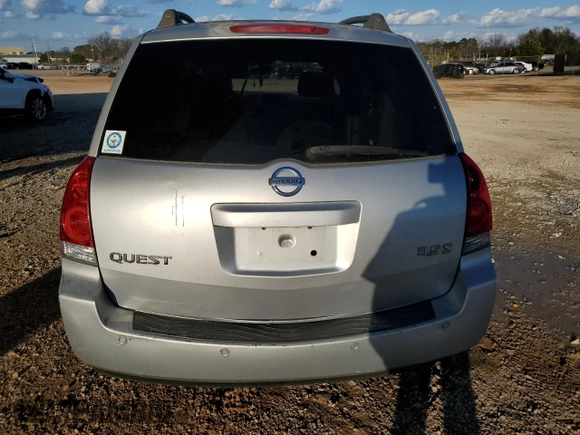 2006 Nissan Quest S Special Edition with VIN 5N1BV28UX6N111160, listed as a Copart auction lot 58099114 with 0 mi miles and Salvage Title. Bid and sale history available at carsss.com. Image 6.