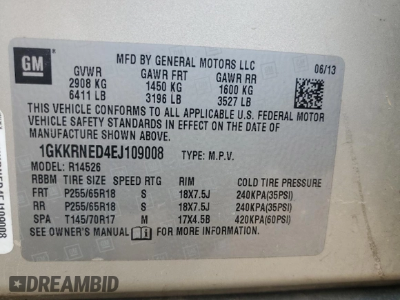 2014 GMC Acadia SLE with VIN 1GKKRNED4EJ109008, listed as a Copart auction lot 70975844 with 174,143 mi miles and Salvage Title. Bid and sale history available at carsss.com. Image 14.