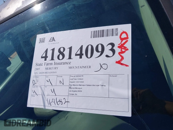 2005 Mercury Mountaineer z VIN 4M2DU66E55ZJ02614, wystawiony jako IAAI lot #41814093 z przebiegiem 169 682 mil mil oraz . Historia ofert i sprzedaży dostępna na DreamBid. Obrazek 17.