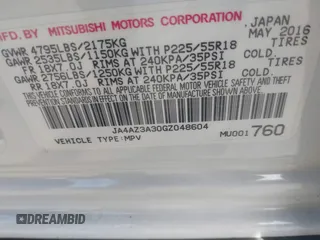 2016 Mitsubishi Outlander SE with VIN JA4AZ3A30GZ048604, listed as a IAAI auction lot 42682525 with Not provided miles and . Bid and sale history available at DreamBid. Image 9.