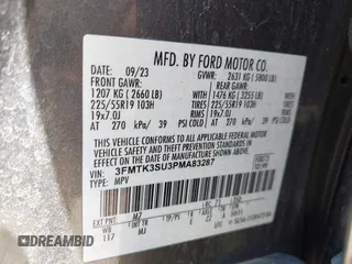 2023 Ford Mustang Mach-E Premium z VIN 3FMTK3SU3PMA83287, wystawiony jako IAAI lot #42329691 z przebiegiem Nie podano mil oraz . Historia ofert i sprzedaży dostępna na DreamBid. Obrazek 9.