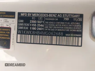 2021 Mercedes-Benz C with VIN W1KWK8HB4MG062688, listed as a IAAI auction lot 41564186 with 18,326 mi miles and . Bid and sale history available at DreamBid. Image 9.