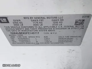 2015 Chevrolet Equinox LT with VIN 1GNALBEK5FZ143717, listed as a IAAI auction lot 41845498 with 207,992 mi miles. Bid and sale history available at carsss.com. Image 9.