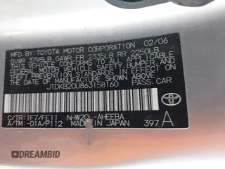 2006 Toyota Prius with VIN JTDKB20U863158160, listed as a IAAI auction lot 40891239 with 215,273 mi miles. Bid and sale history available at carsss.com. Image 9.
