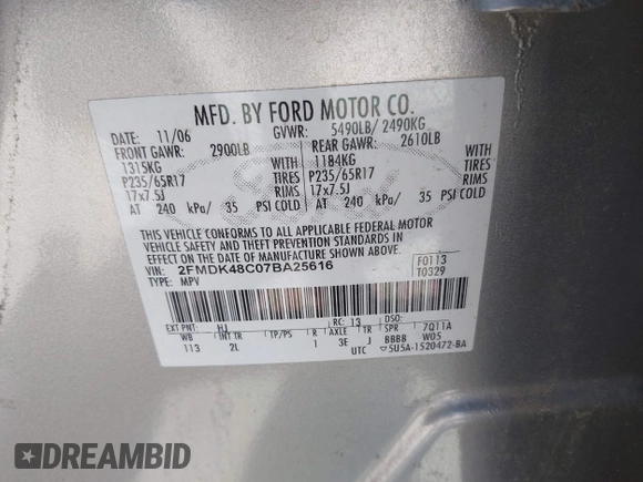 2007 Ford Edge SEL with VIN 2FMDK48C07BA25616, listed as a IAAI auction lot 42144707 with 149,791 mi miles. Bid and sale history available at carsss.com. Image 9.