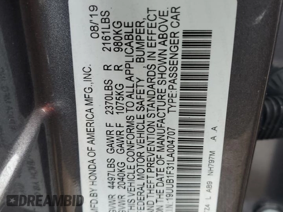 2020 Acura TLX with VIN 19UUB1F31LA004707, listed as a Copart auction lot 51321135 with 103,928 mi miles and Non Repairable. Bid and sale history available at carsss.com. Image 12.