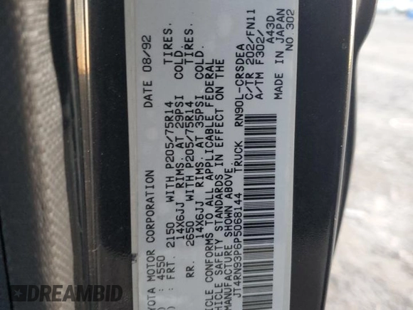 1993 Toyota Pickup DLX with VIN JT4RN93P6P5068144, listed as a Copart auction lot 42949285 with 158,254 mi miles and Clean Title. Bid and sale history available at DreamBid. Image 14.