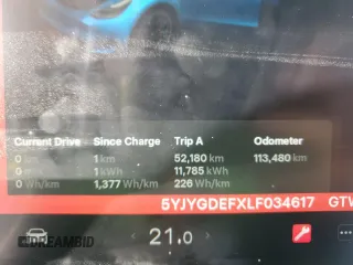 2020 Tesla Model Y Long Range with VIN 5YJYGDEFXLF034617, listed as a Copart auction lot 53235235 with 113,480 mi miles and Salvage Title. Bid and sale history available at DreamBid. Image 9.