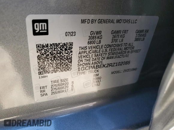 2024 Chevrolet Silverado 1500 Custom with VIN 1GCPABEK2RZ102085, listed as a Copart auction lot 87700835 with 31,311 mi miles and Salvage Title. Bid and sale history available at DreamBid. Image 14.