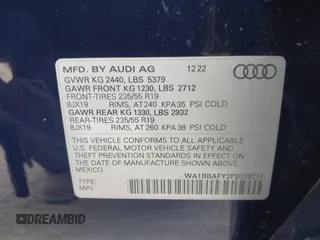 2023 Audi Q5 Premium Plus z VIN WA1BBAFY2P2078231, wystawiony jako IAAI lot #41601204 z przebiegiem 35 007 mil mil oraz . Historia ofert i sprzedaży dostępna na DreamBid. Obrazek 9.